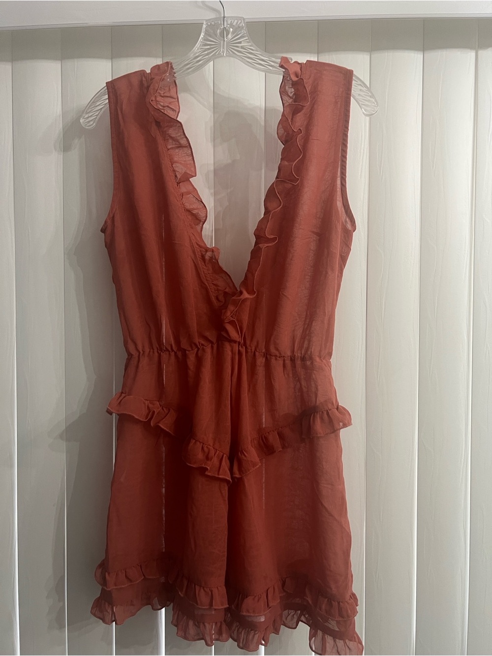 Unique21 Rust Ruffle V-Neck Blouse - Picture 3 of 5